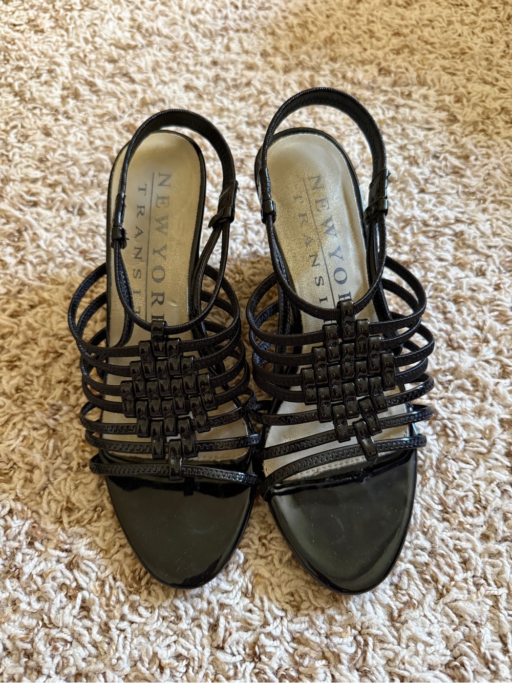 New York Transit Black Strappy Wedges